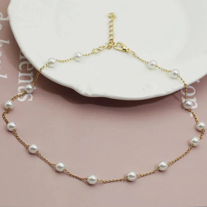 Luxurious Golden Pearl Chain Necklace