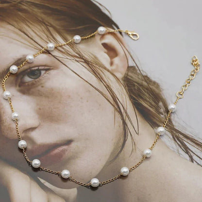 Luxurious Golden Pearl Chain Necklace