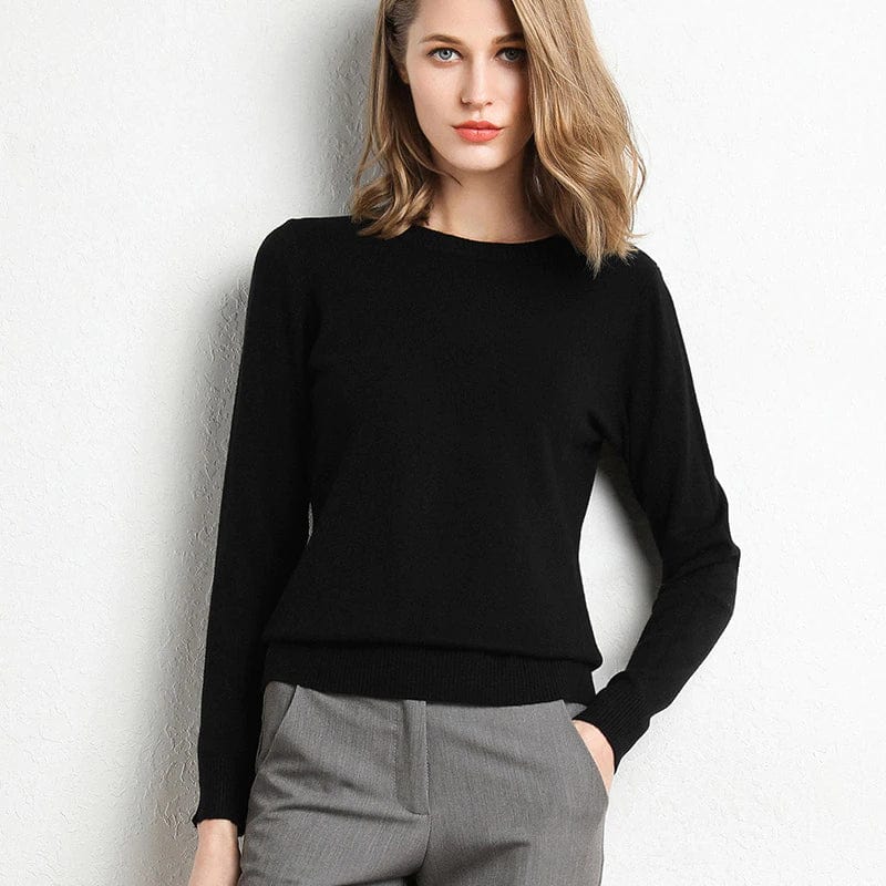 Women's Simple Crew Neck Sweater Long Sleeve - Nocini