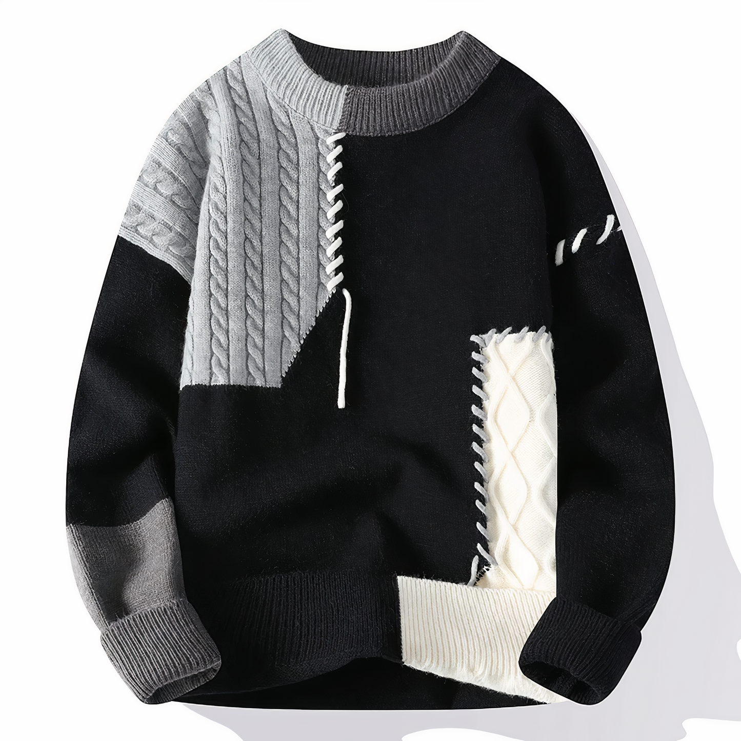 Casual Patchwork Crew Neck Sweater