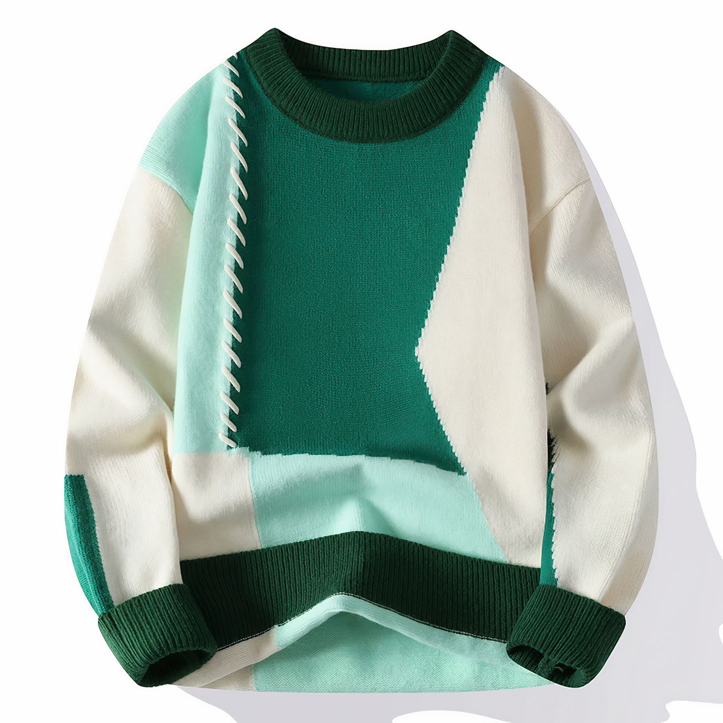 Casual Patchwork Crew Neck Sweater - Nocini