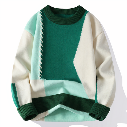 Casual Patchwork Crew Neck Sweater - Nocini