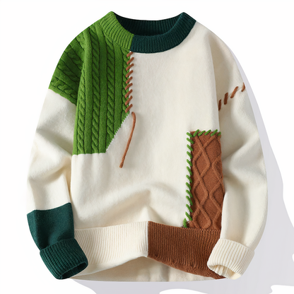 Casual Patchwork Crew Neck Sweater
