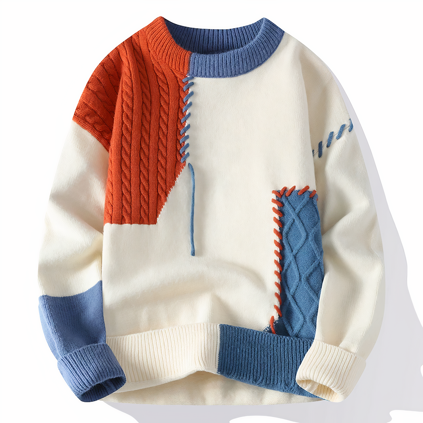 Casual Patchwork Crew Neck Sweater