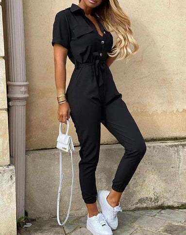 Elegant Women's Belted Romper Jumpsuit - Olytrend