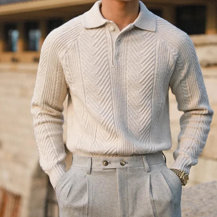 Men's Thick Zip Up Long Sleeve Polo Shirt - Olytrend