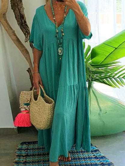 Casual V-Neck Flowy Maxi Dress for Women