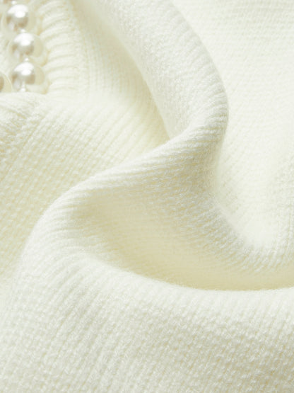 Faux Pearl Detail Distressed Cardigan