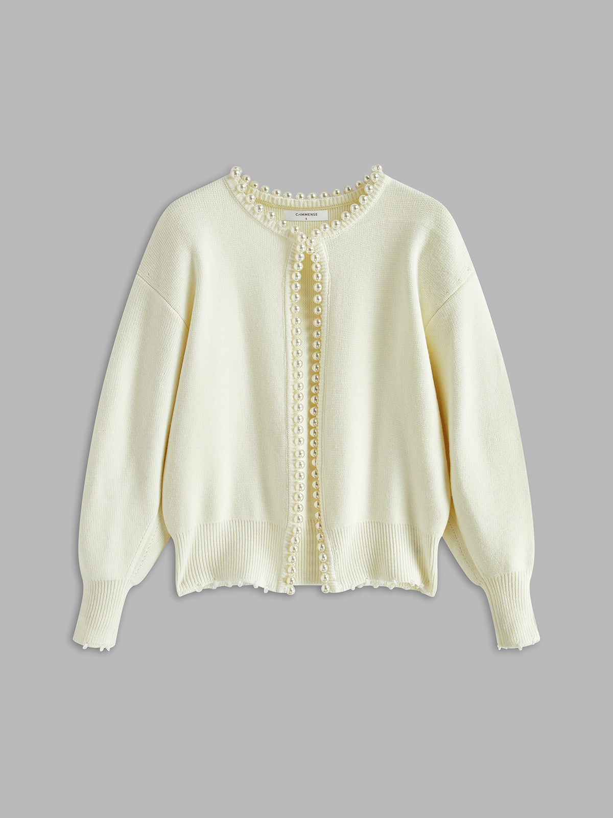 Faux Pearl Detail Distressed Cardigan