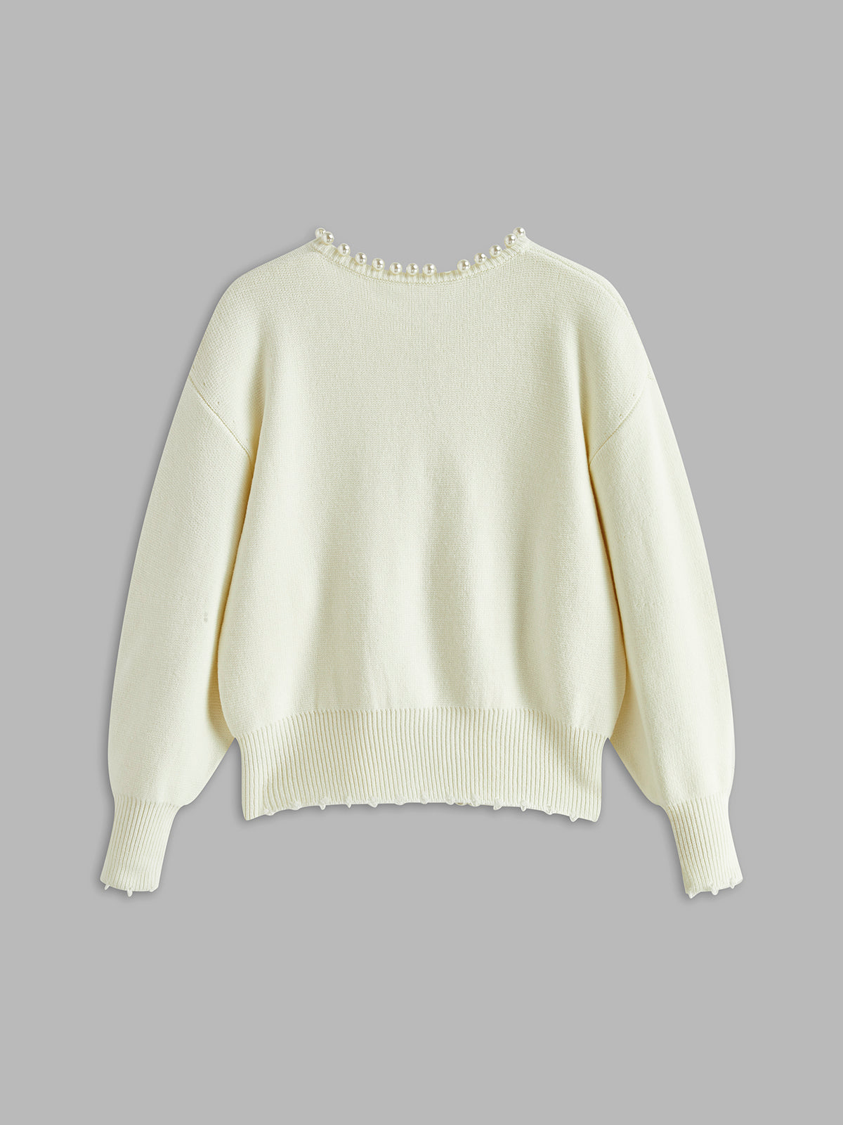 Faux Pearl Detail Distressed Cardigan
