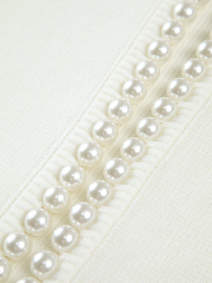 Faux Pearl Detail Distressed Cardigan
