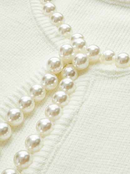 Faux Pearl Detail Distressed Cardigan