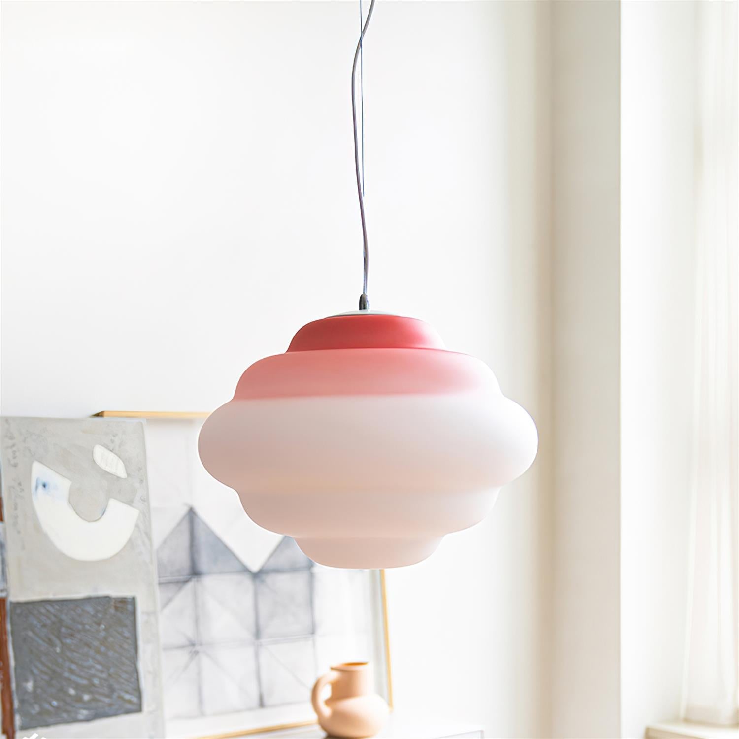 Pendant lamp with gradient and soft light diffusion - Aérola-Red-The Livary