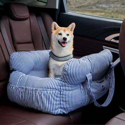 Pet Car Seat - RoadTrip Pet Bolster-Blue Striped-Single-Nora Luxe
