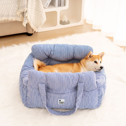 Pet Car Seat - RoadTrip Pet Bolster-Blue Striped-Single-Nora Luxe