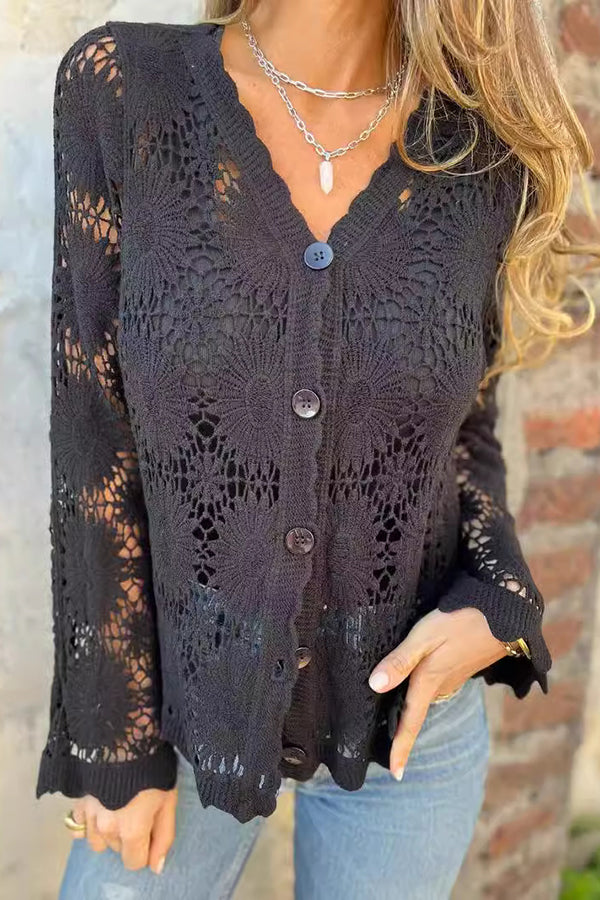 Image of Phoebe | Women's Button-Front Crochet Cardigan