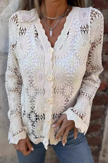 Image of Phoebe | Women's Button-Front Crochet Cardigan