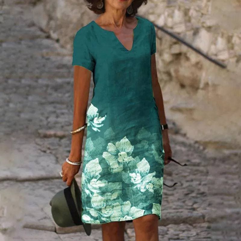 Comfortable V-Neck Cotton Dress for Women