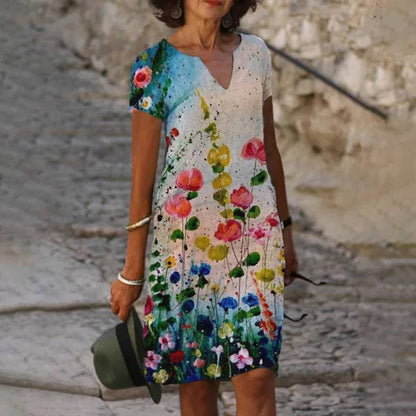 Comfortable V-Neck Cotton Dress for Women