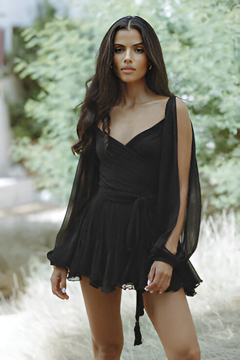 Ladies V Neck Wrap Dress with Ruffle Trim