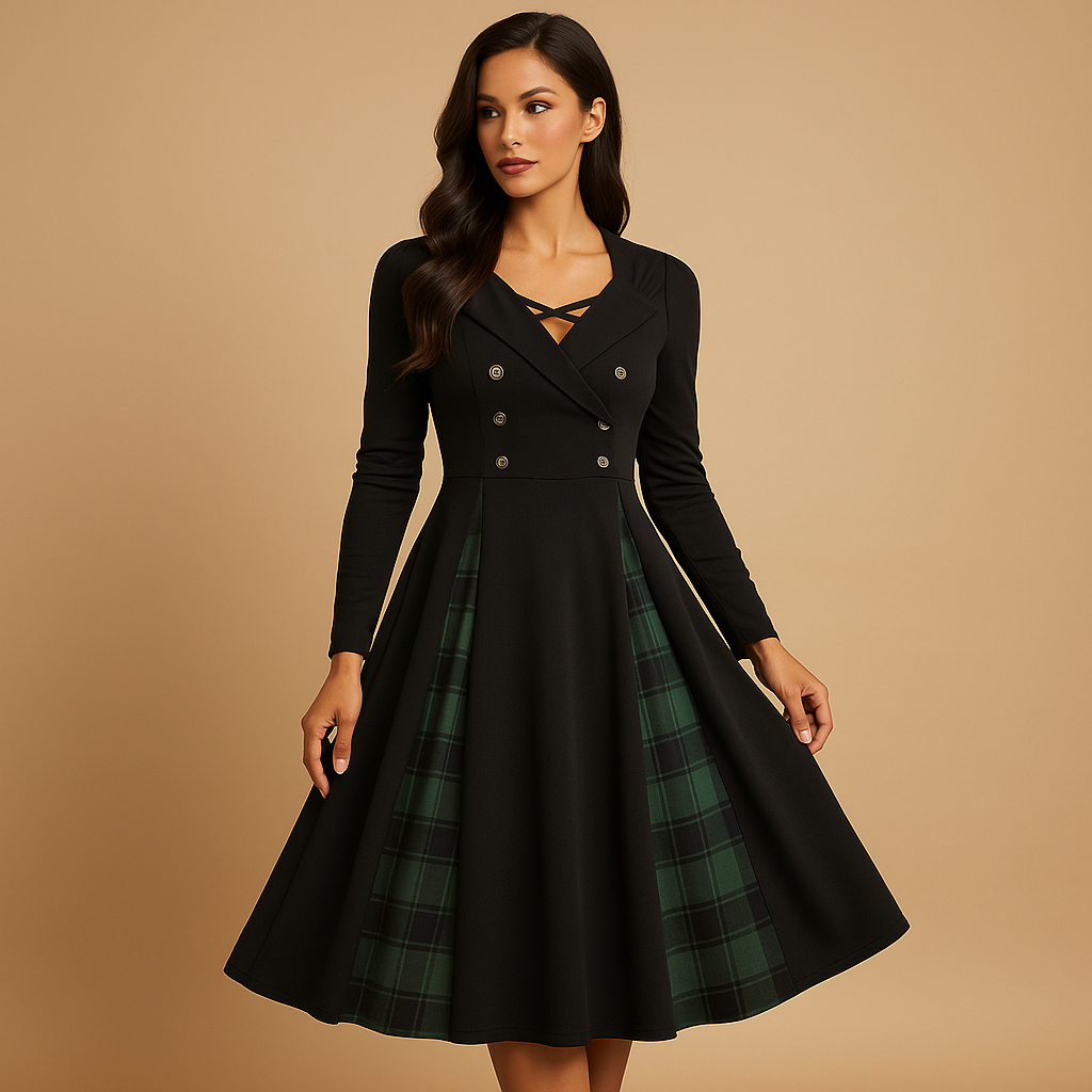Classic Checked Fit Dress for Women - Nocini
