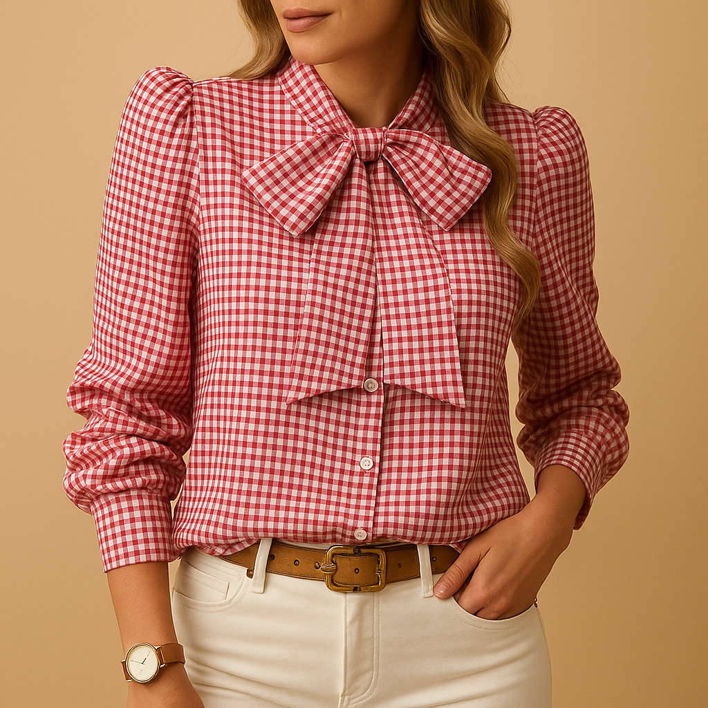 Plaid blouse with bow detail for women | Clarisse - Nocini