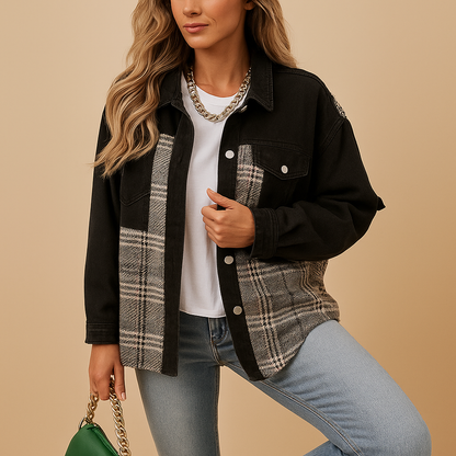 Stylish Checked Womens Denim Jacket - Nocini