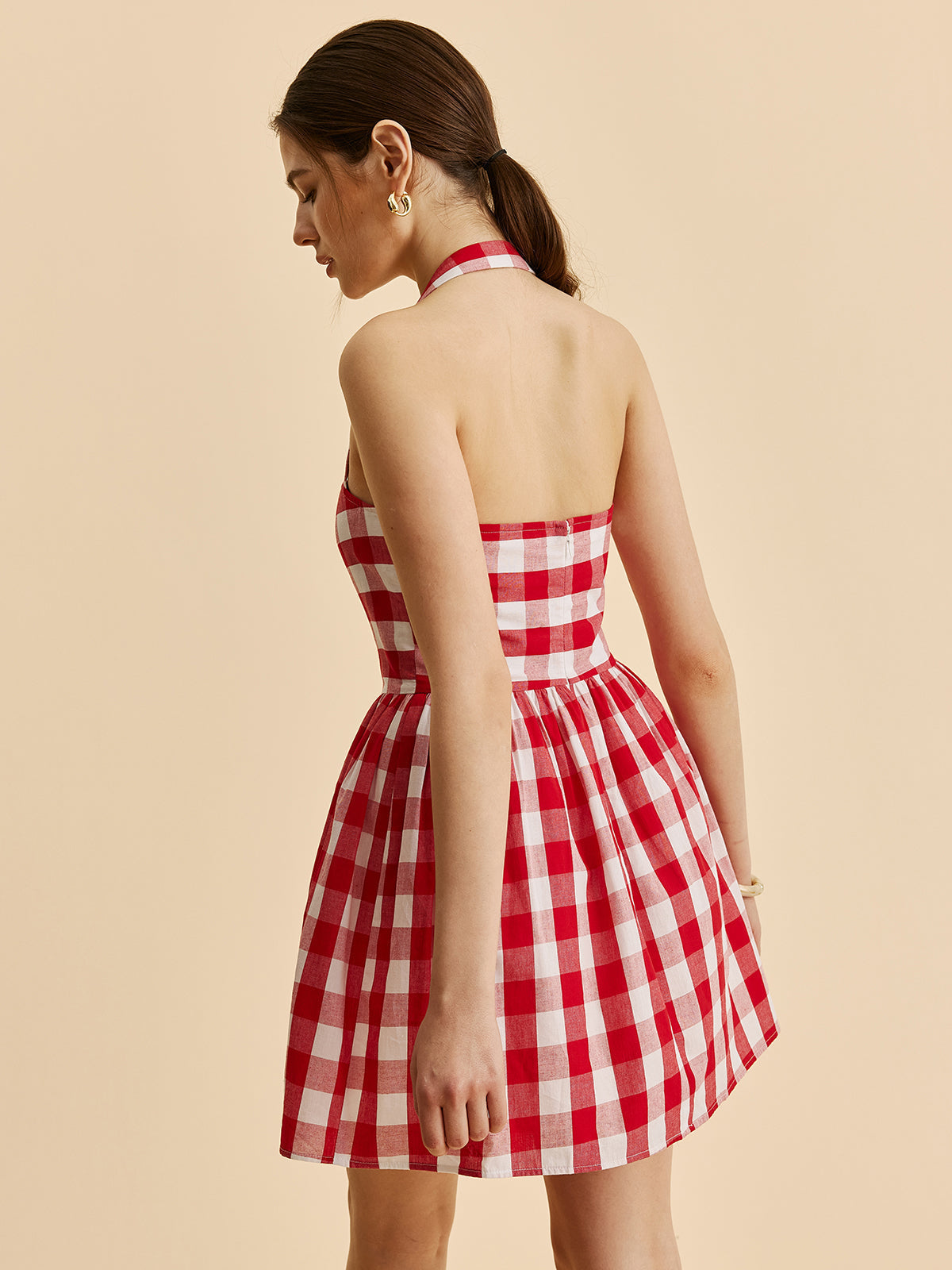 Checkered Neckline Flared Dress