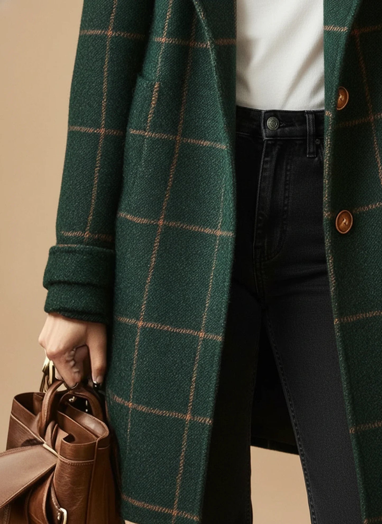 Classic Checked Winter Coat for Ladies