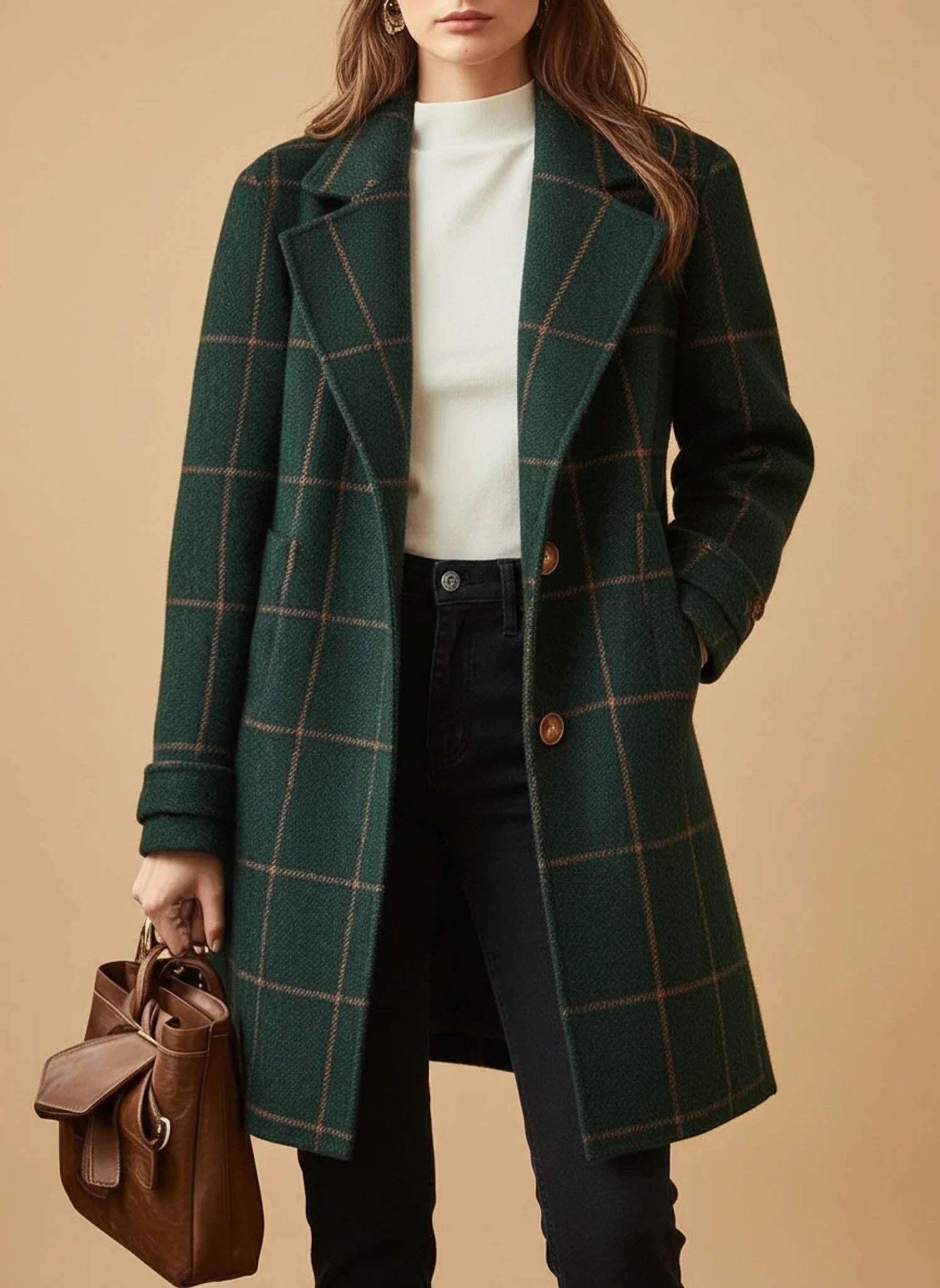 Classic Checked Winter Coat for Ladies - Olytrend