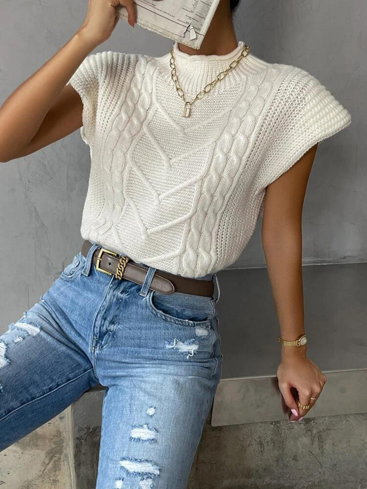 Simple Crew Neck Sweater Vest