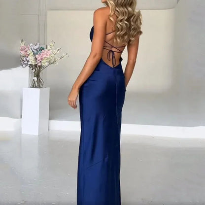 Plain Maxi Dress with Side Split – Nayla-Red-S-The Livary