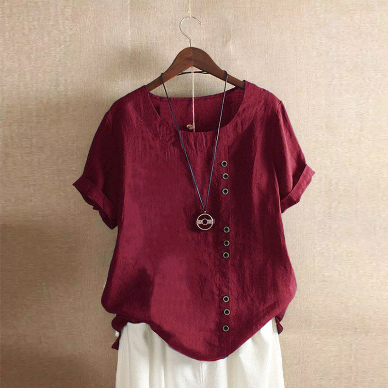 Plain T-Shirt with Short Sleeves and Round Neck – Samantha-Bordeaux red-S-The Livary