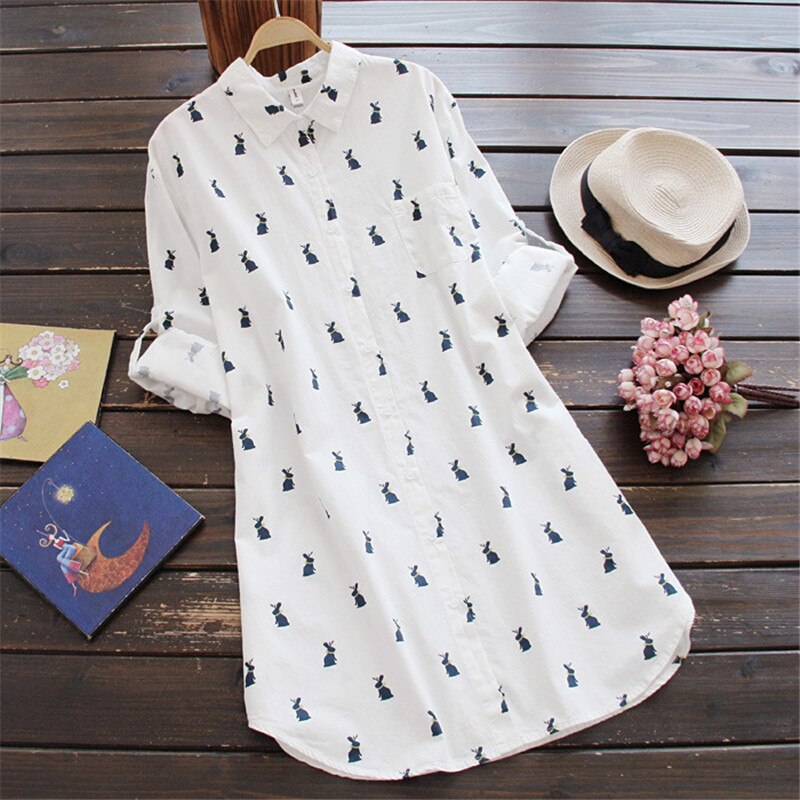 Fun Rabbit Print Shirt Dress for Women - Pexav