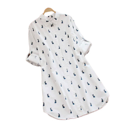 Playful shirt dress with rabbit print and lapel collar – Elina-S-Nora Luxe