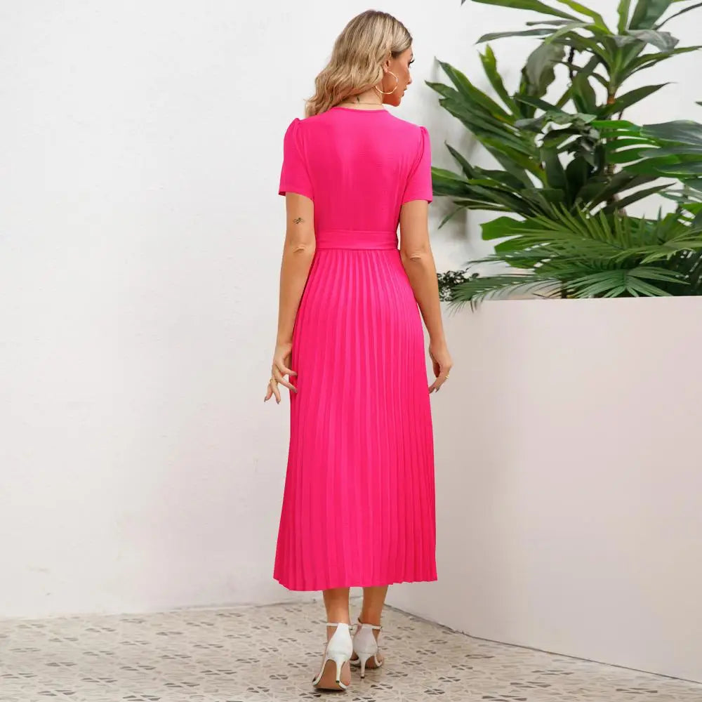 Pleated Midi Wrap Dress - Sophie-Blue-XS-Nora Luxe
