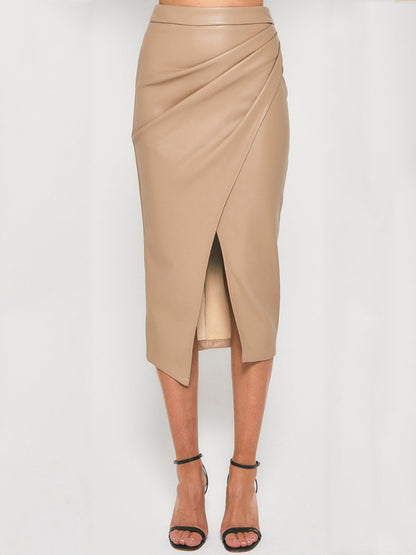 Faux Leather Flowy Pencil Skirt