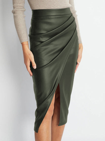 Faux Leather Flowy Pencil Skirt