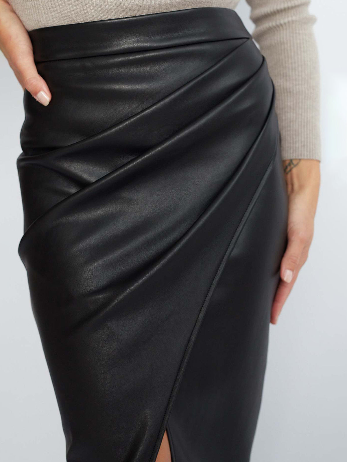 Faux Leather Flowy Pencil Skirt
