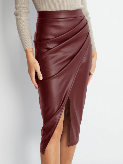 Faux Leather Flowy Pencil Skirt