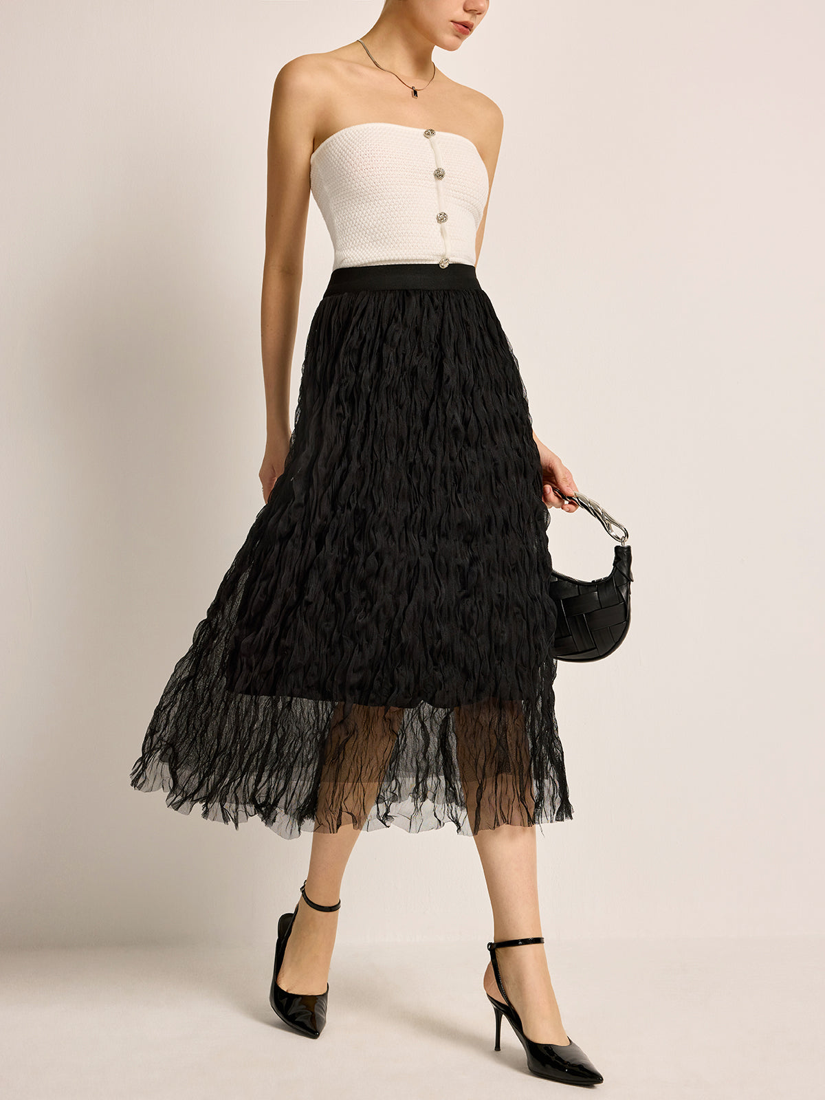 Flared Ruffled Knee Length Skirt