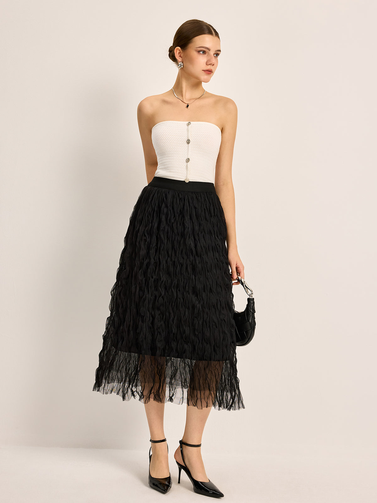 Flared Ruffled Knee Length Skirt