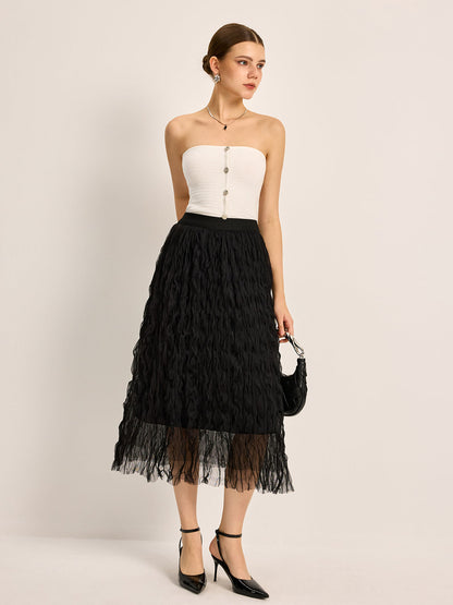 Flared Ruffled Knee Length Skirt