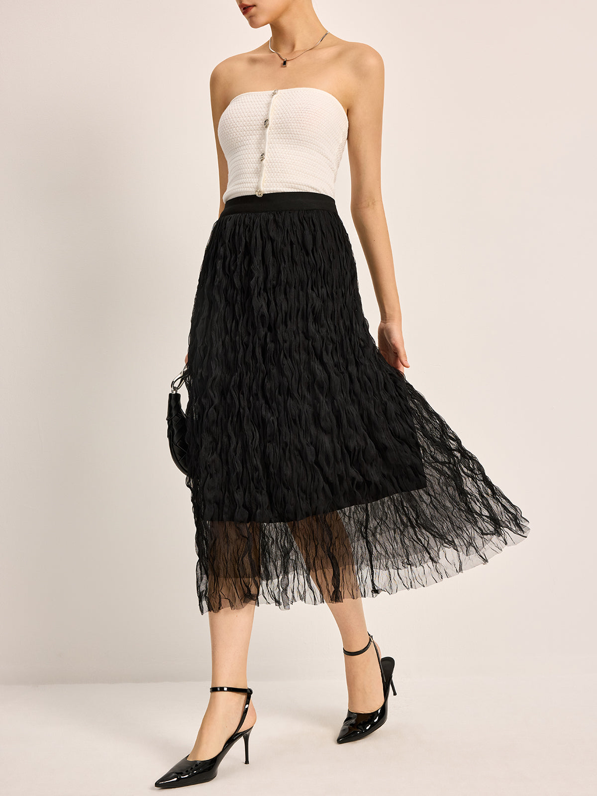 Flared Ruffled Knee Length Skirt