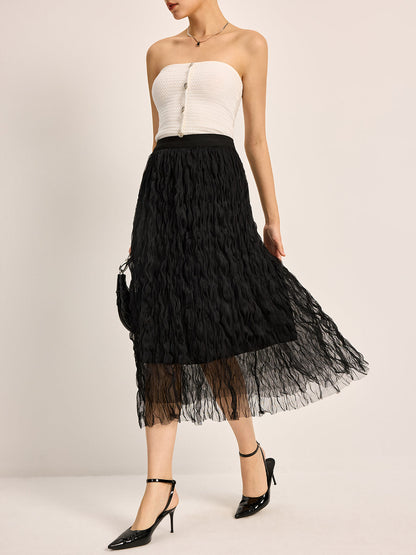 Flared Ruffled Knee Length Skirt