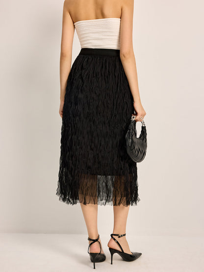 Flared Ruffled Knee Length Skirt