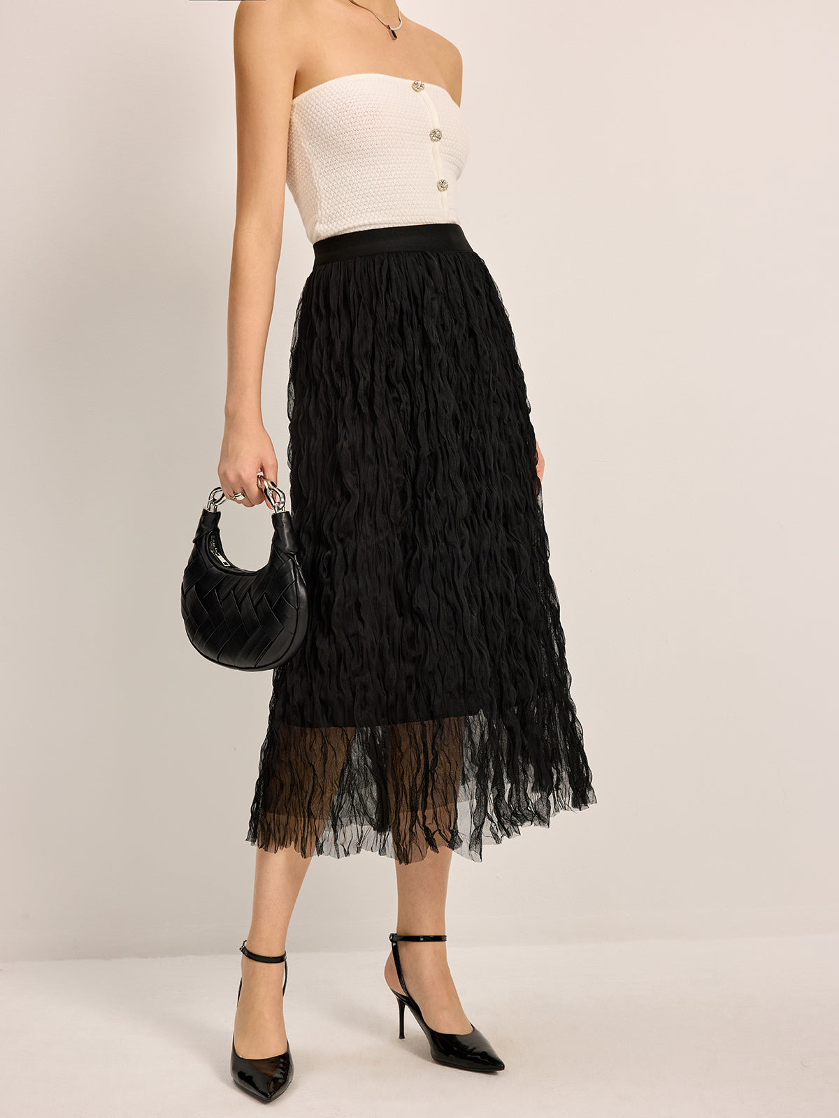 Flared Ruffled Knee Length Skirt - Pexav