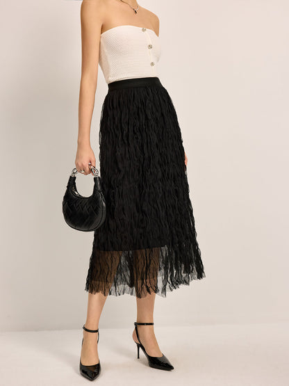 Flared Ruffled Knee Length Skirt - Pexav