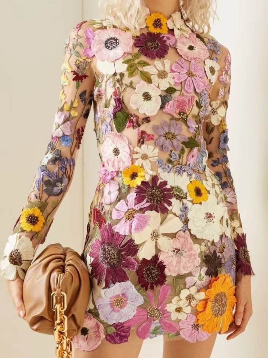 Chic Embroidered Short Sleeve Dress - Nocini