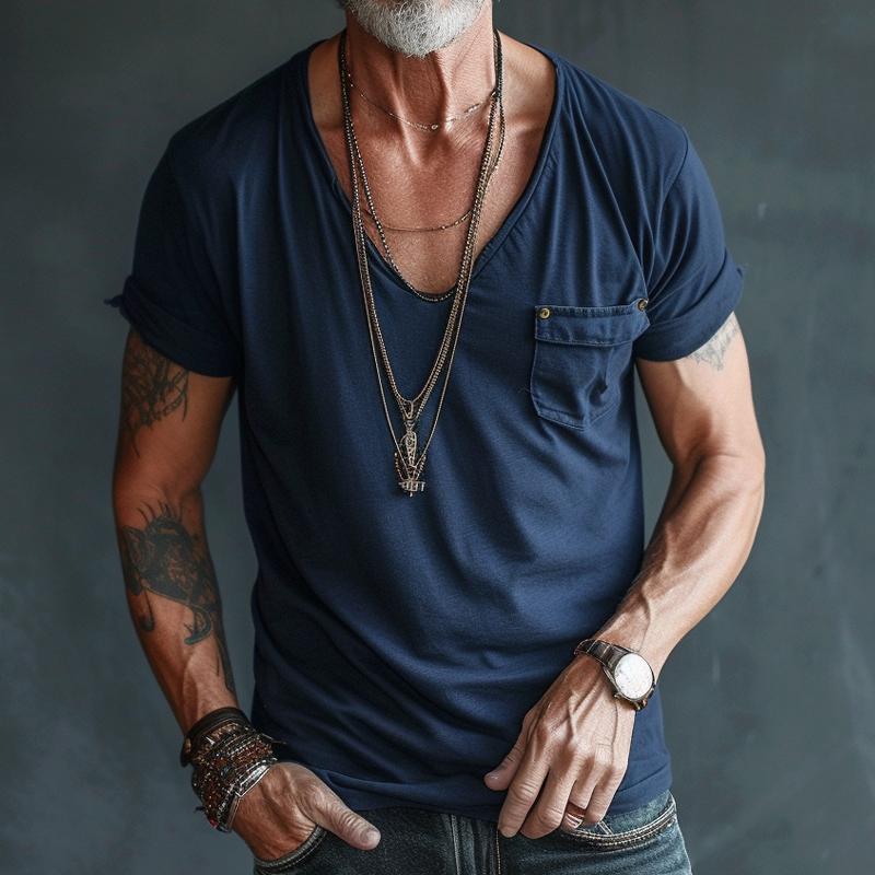 Casual Men's V-Neck Cotton T-Shirt